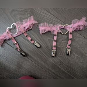 New Pink Studded Heart Garters, Adjustable Back Strap